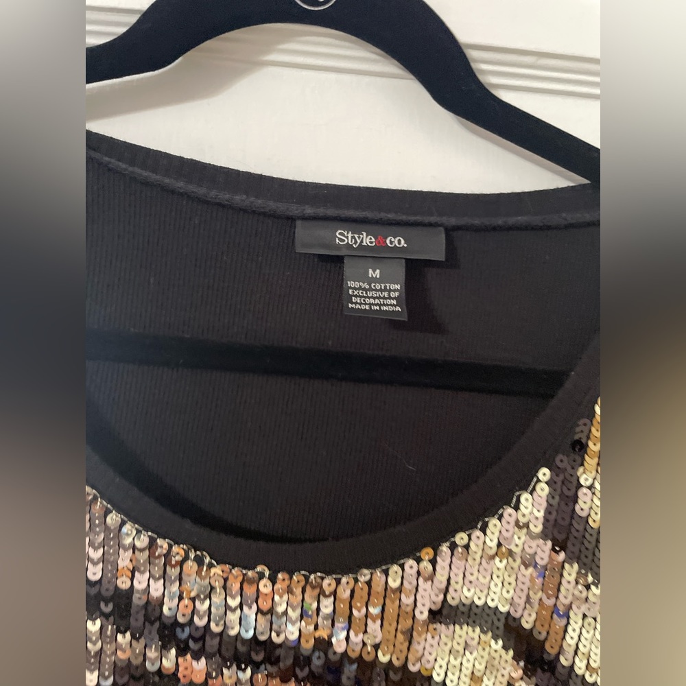 Style & Co-Black And Gold Sequin (Front Only) Top - image 2